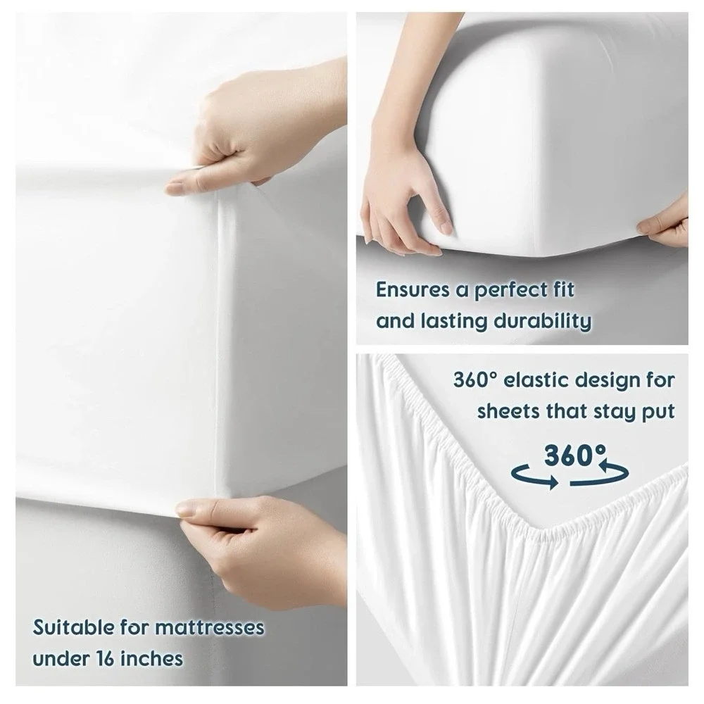 SONORO KATE 100% Egyptian Cotton 4 Piece Sheets Set, White Queen